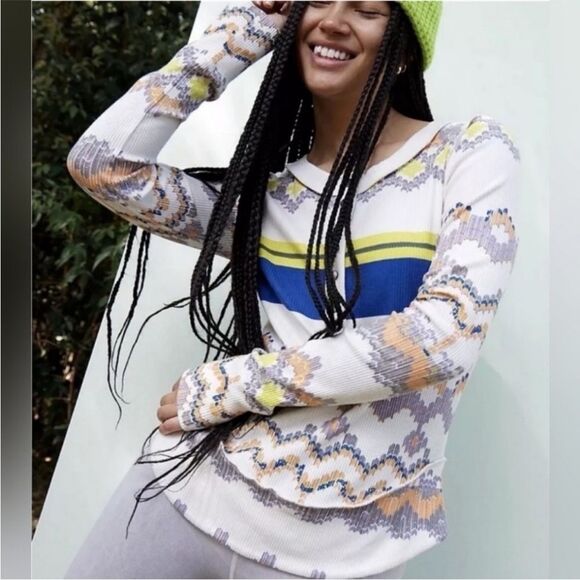 Free People Movement Rally Printed Layer In Fairisle Combo S NWOT - Picture 1 of 14
